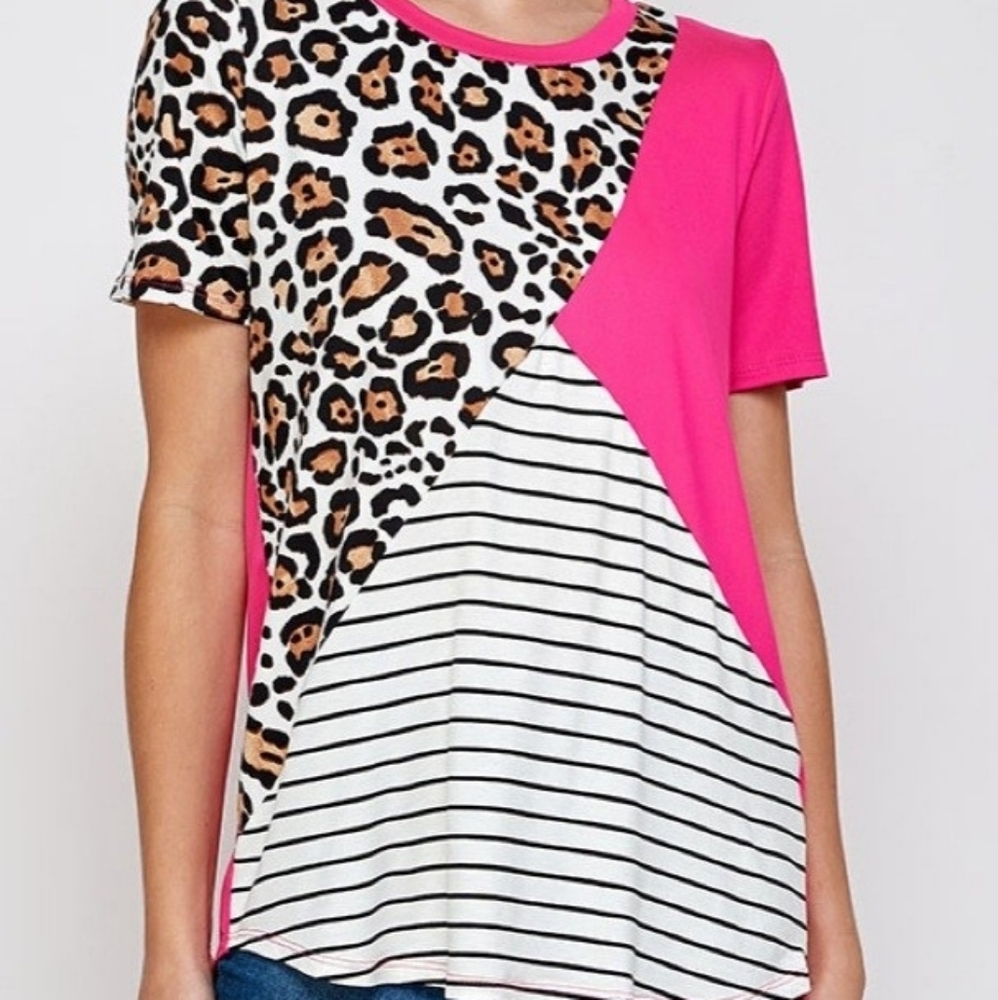 Plus size Leopard print and fuchsia tee